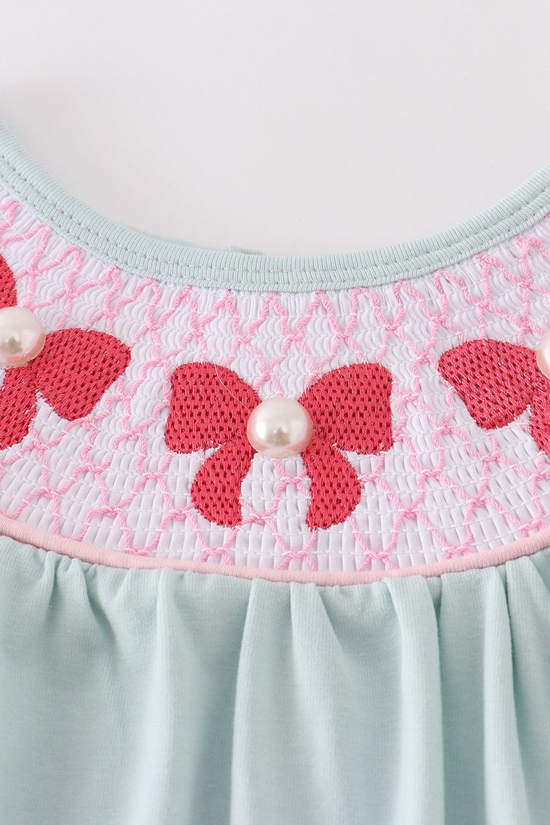 Bow Pearl Smocked Dress