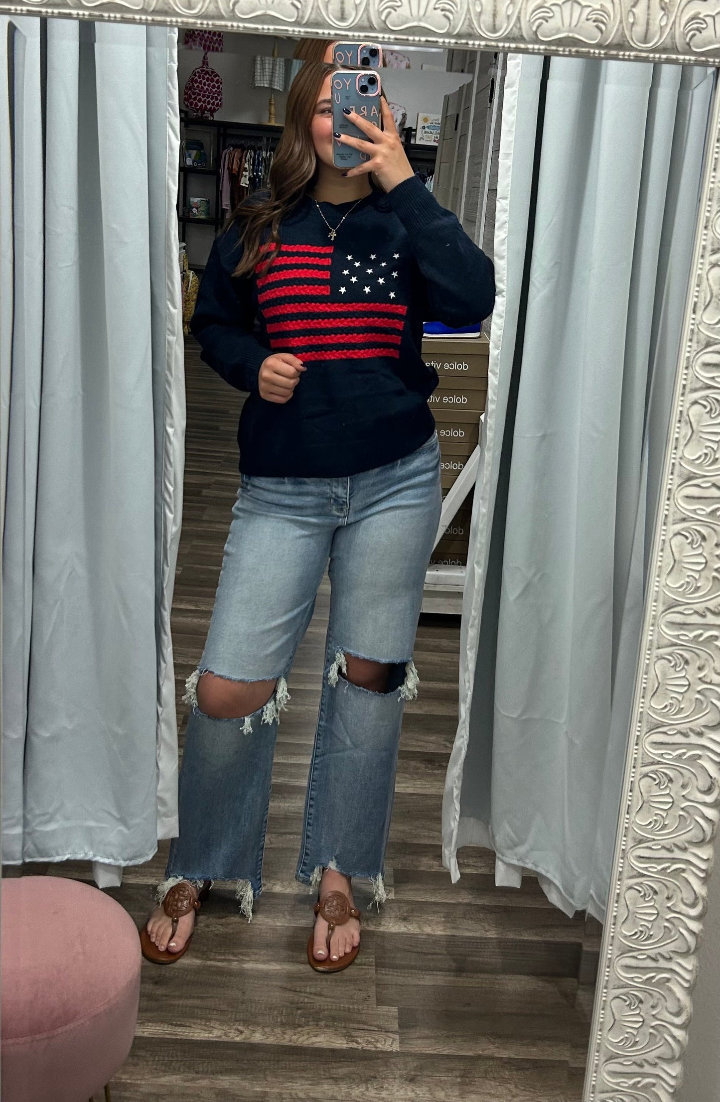 American Flag Sweater - Navy