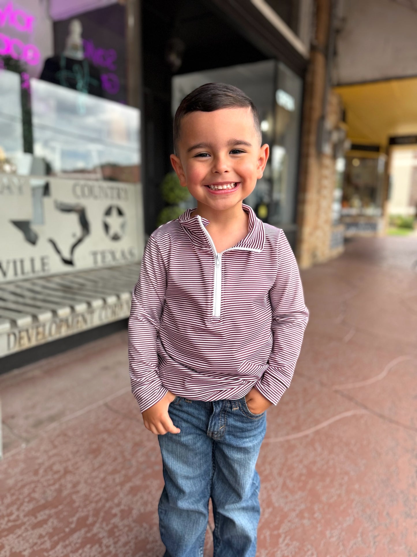 Maroon Stripe Boy Quarter Zip