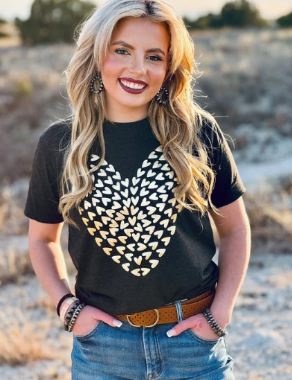 Tiny Hearts in Gold - Black