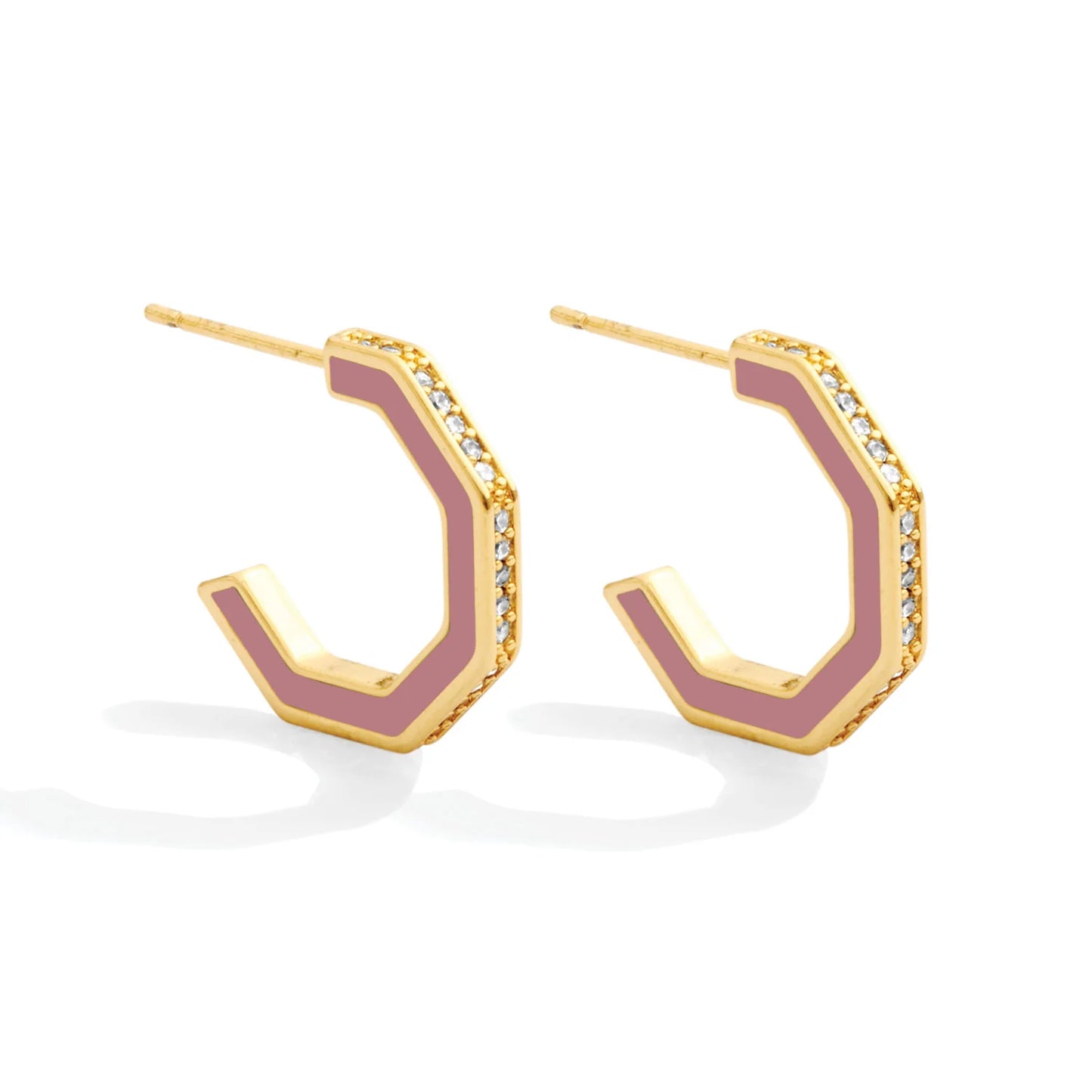 Pave Accented Colorful Hexagon Earrings - Rose