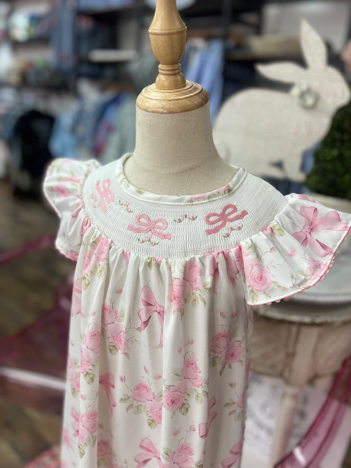 Rose Coquette Smocked Girls Dress
