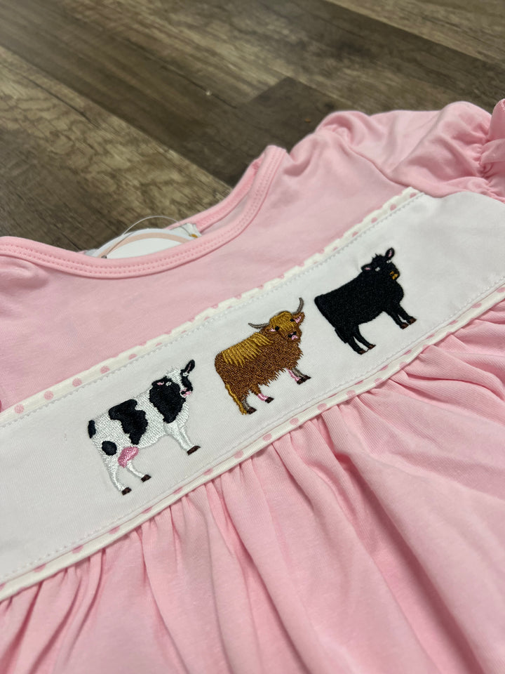Pink Cow Embroidery Girl Set