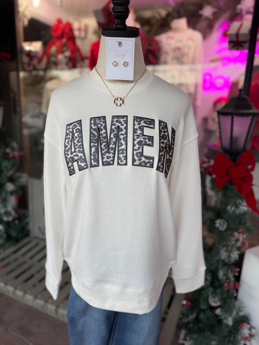 Amen with Grey Leopard Applique Sweatshirt