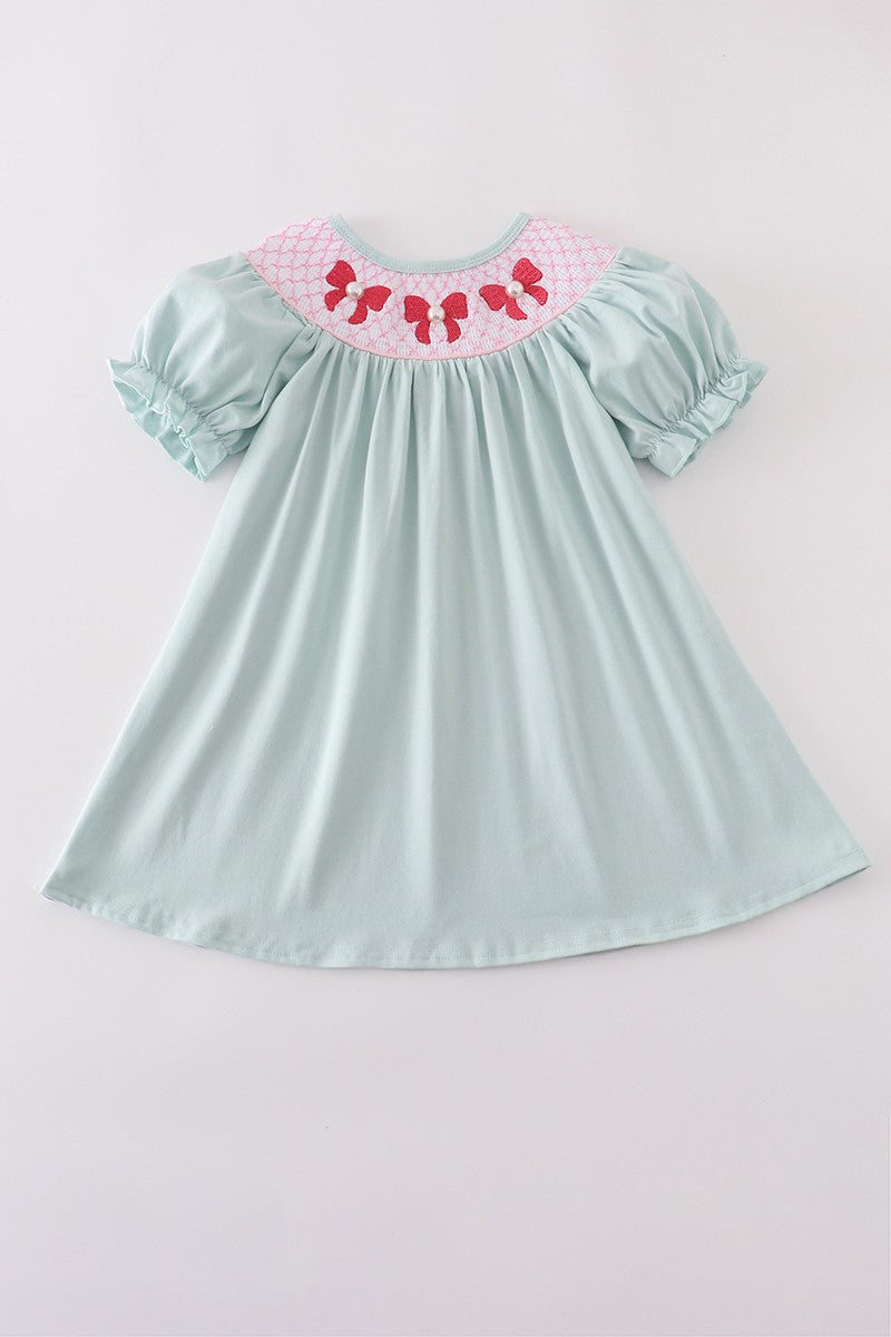 Bow Pearl Smocked Dress