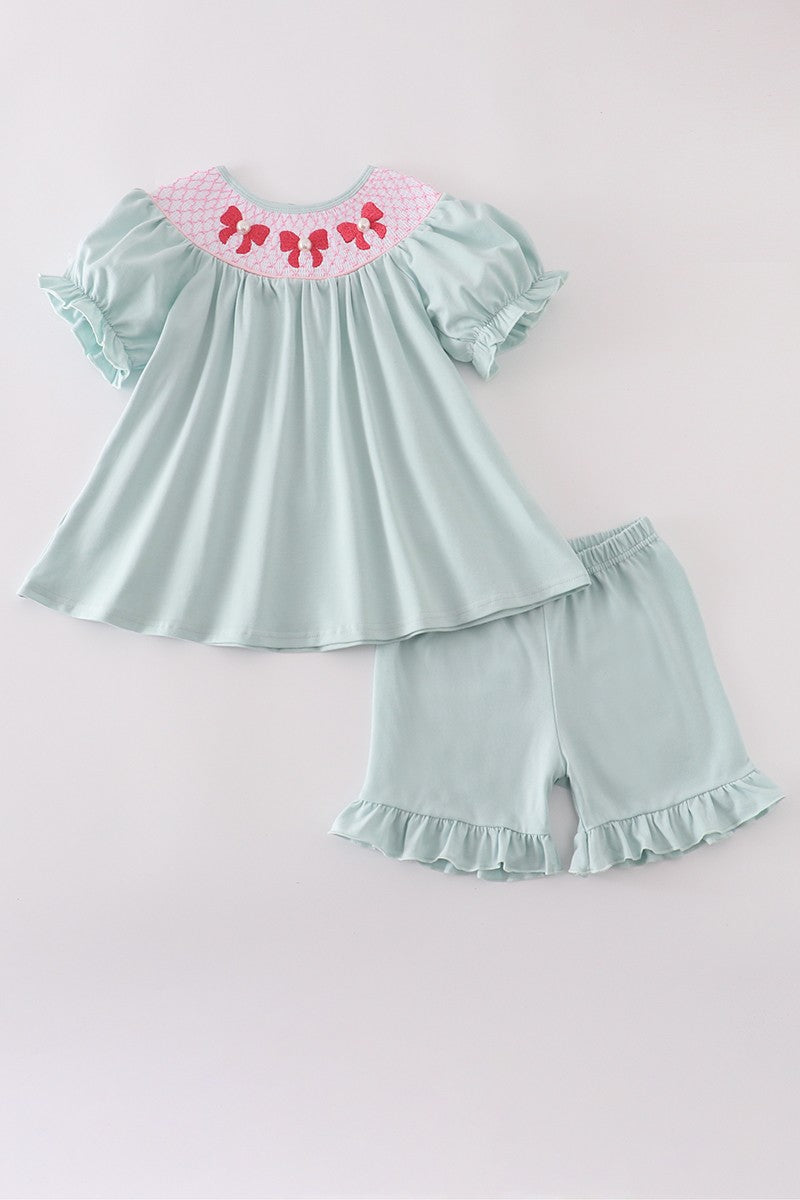 Bow Pearl Smocked Short Set