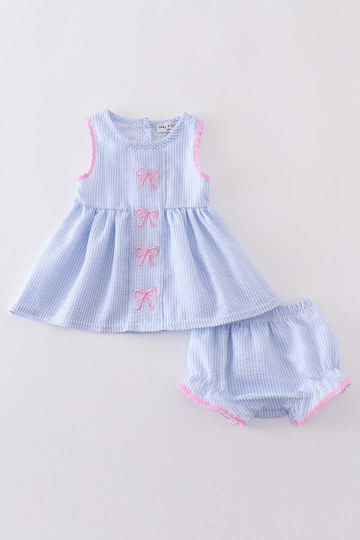 Seersucker Bow Baby Set