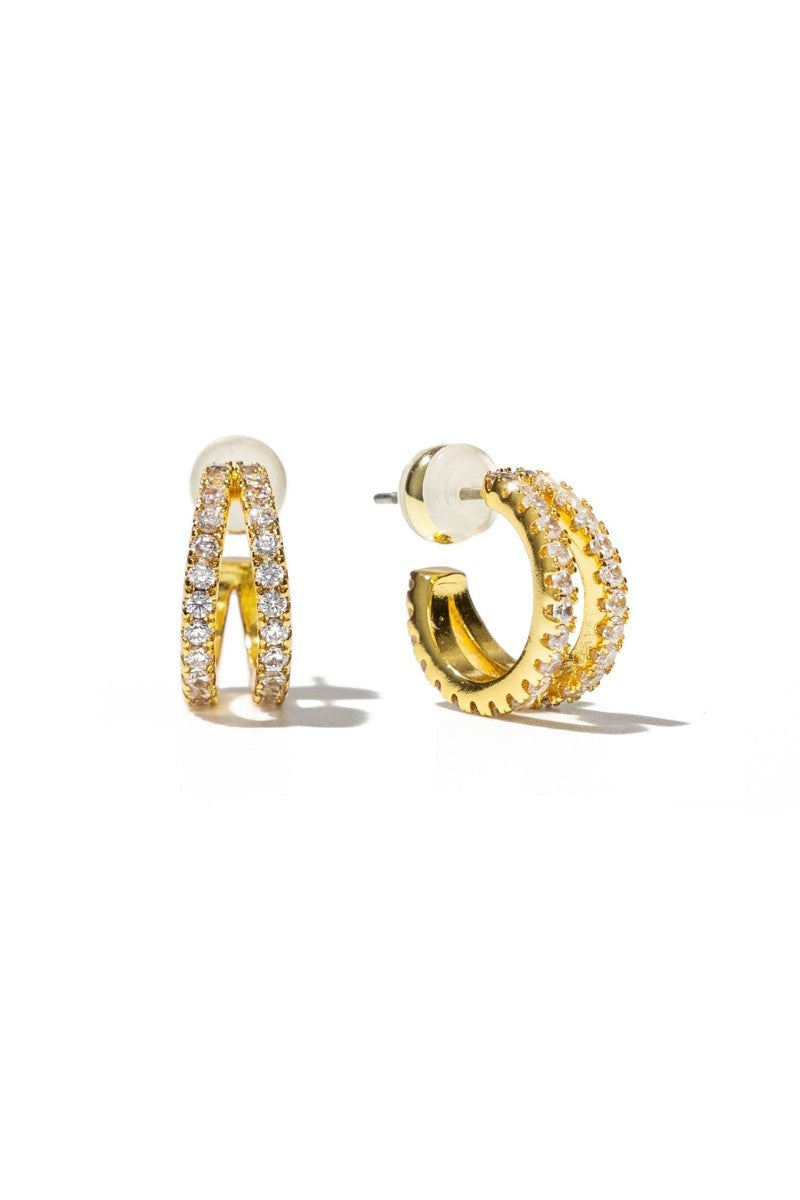 18k Gold Pave Shine Double Hoops