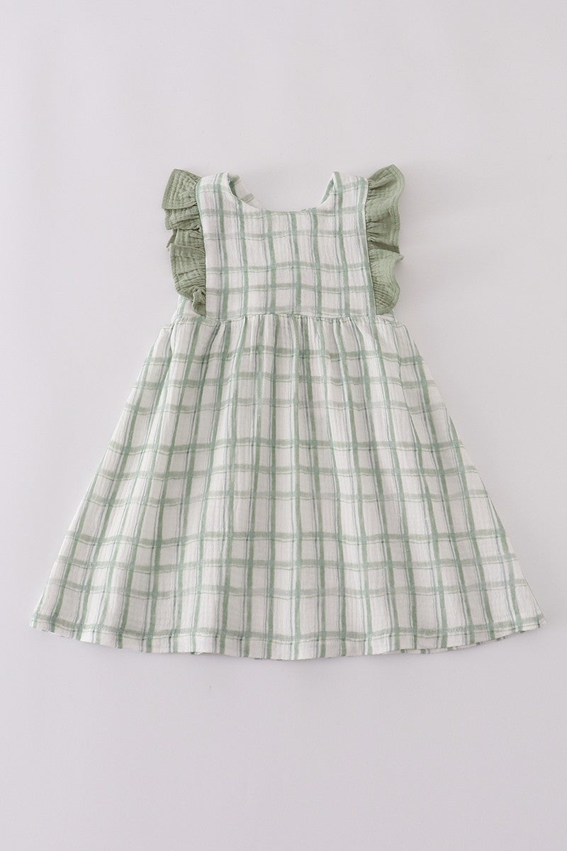 Sage Ruffle Plaid Dress