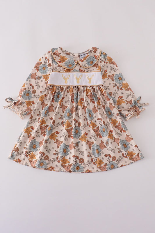 Deer Embroidery Floral Dress