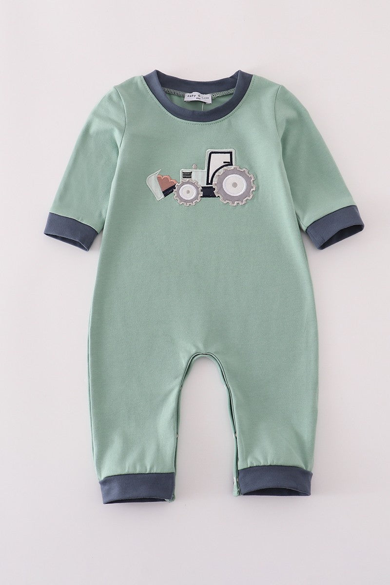 Blue Excavator Applique Romper