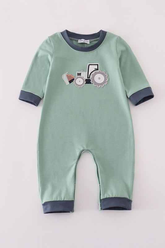 Blue Excavator Applique Romper