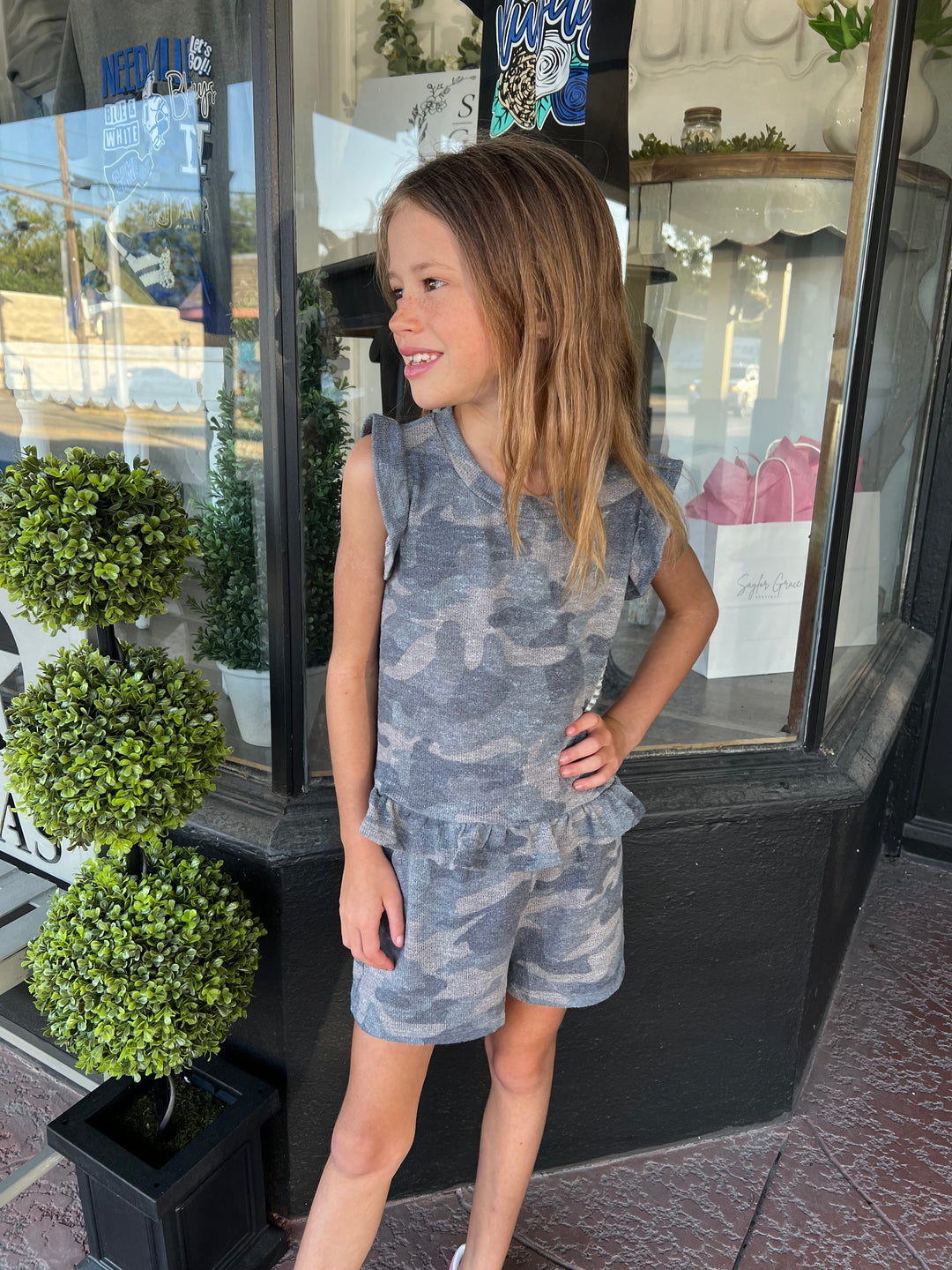 Camo Ruffle Short Set