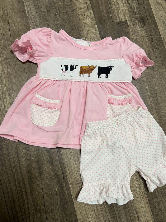 Pink Cow Embroidery Girl Set