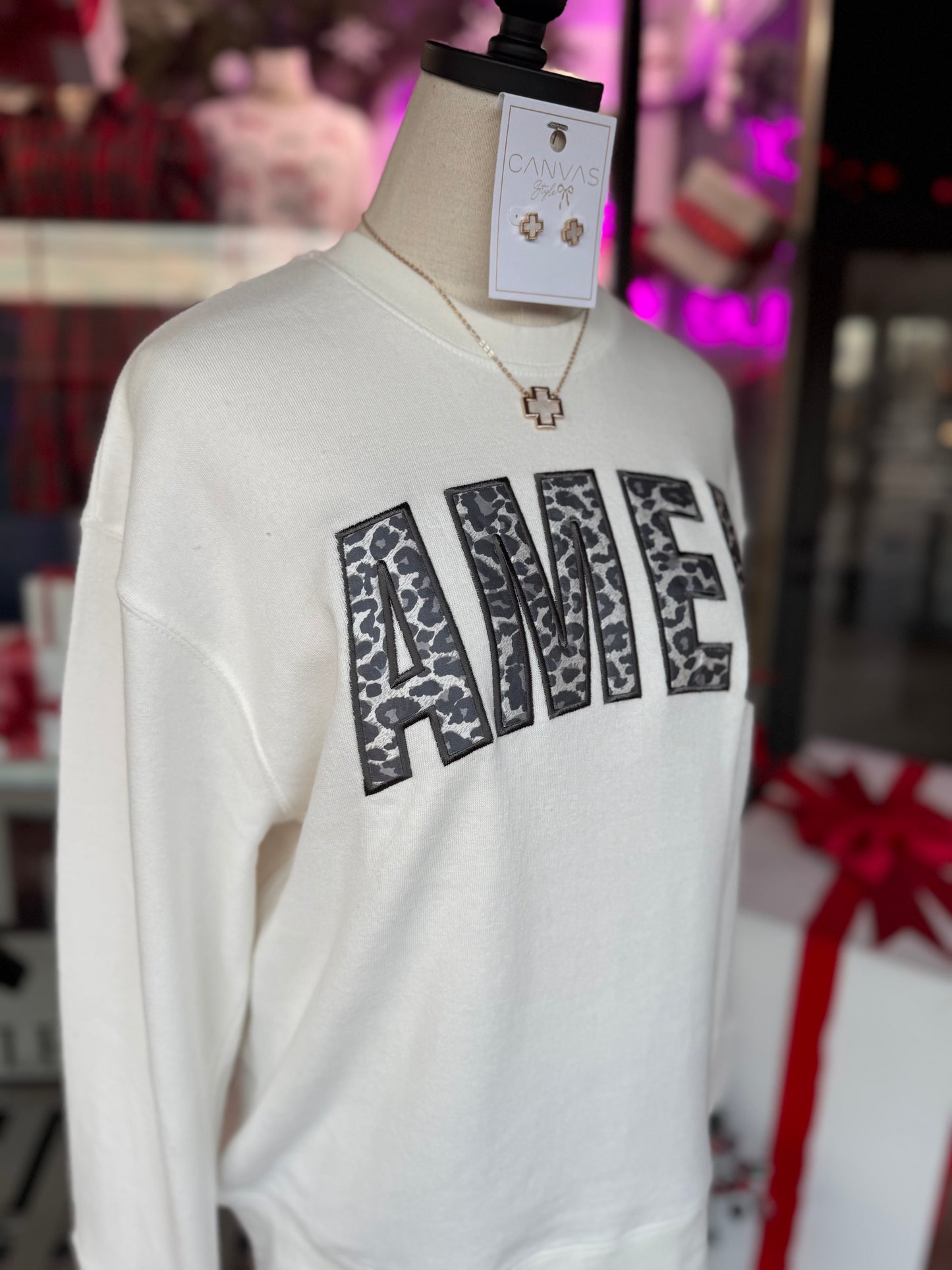Amen with Grey Leopard Applique Sweatshirt