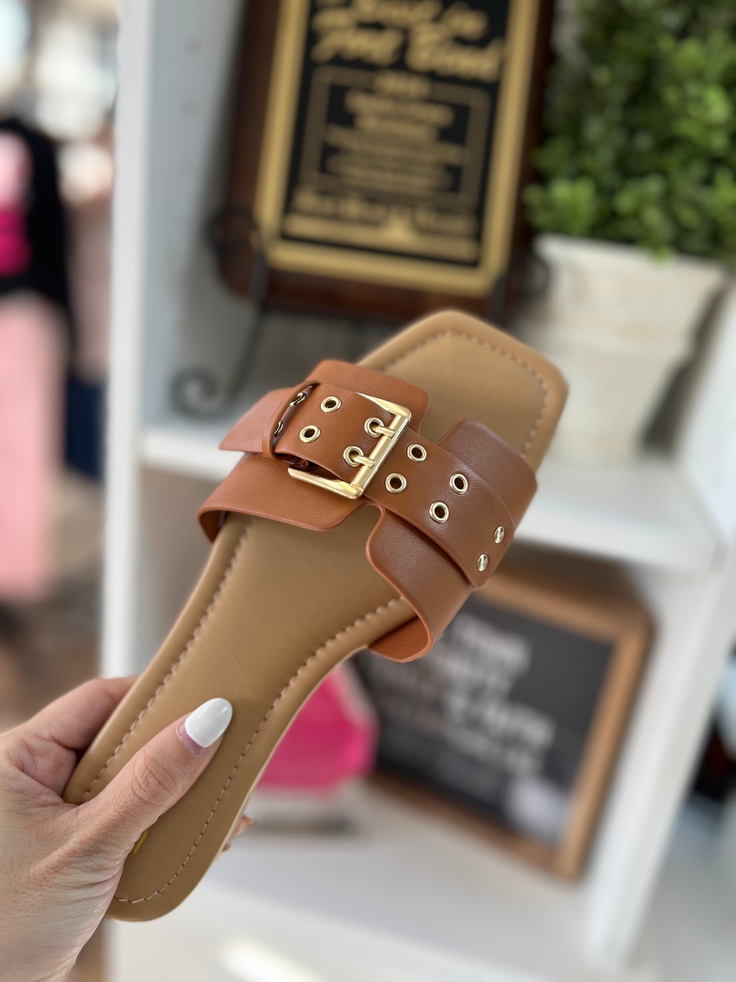 Buckle Slide Flats - Tan