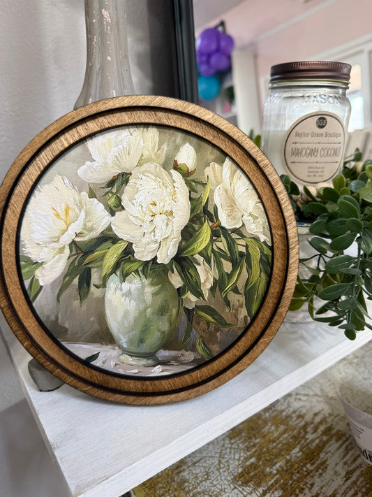 8" Round Muted Peony Art