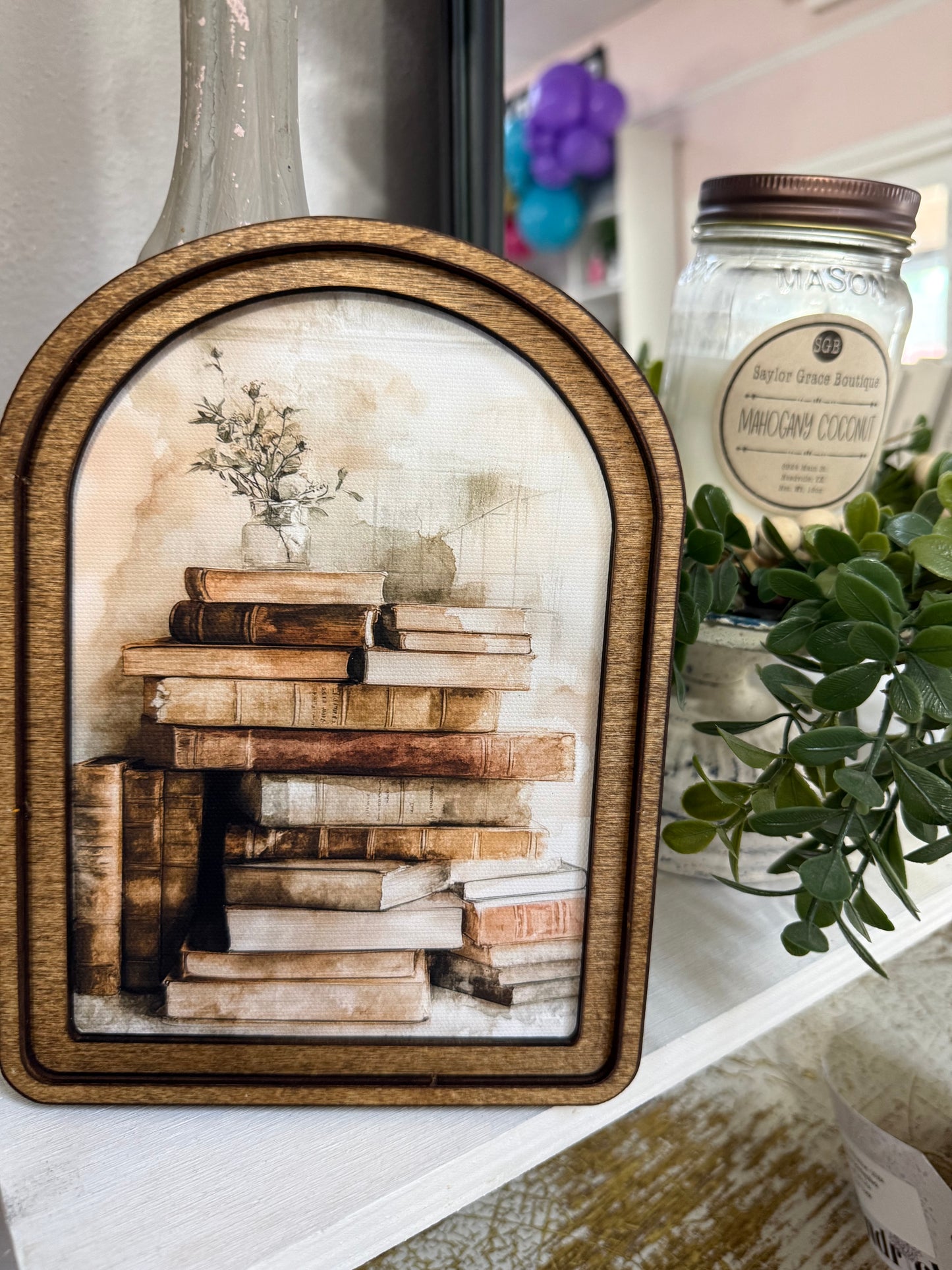 Arch Top Books Framed Art   : 6x8"