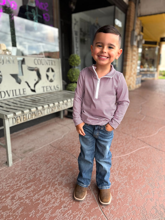 Maroon Stripe Boy Quarter Zip