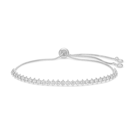 Pulley Tennis Bracelet With Narrow CZ - Silver