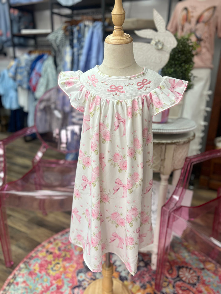 Rose Coquette Smocked Girls Dress