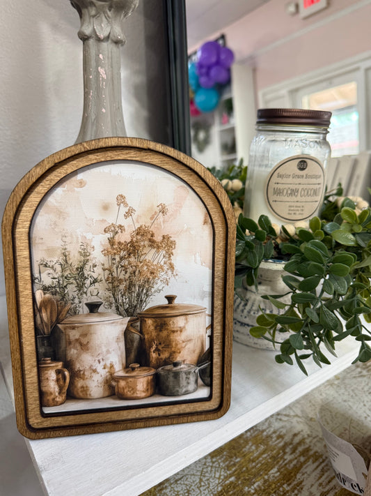 Arch Top Copper Pots Framed Art