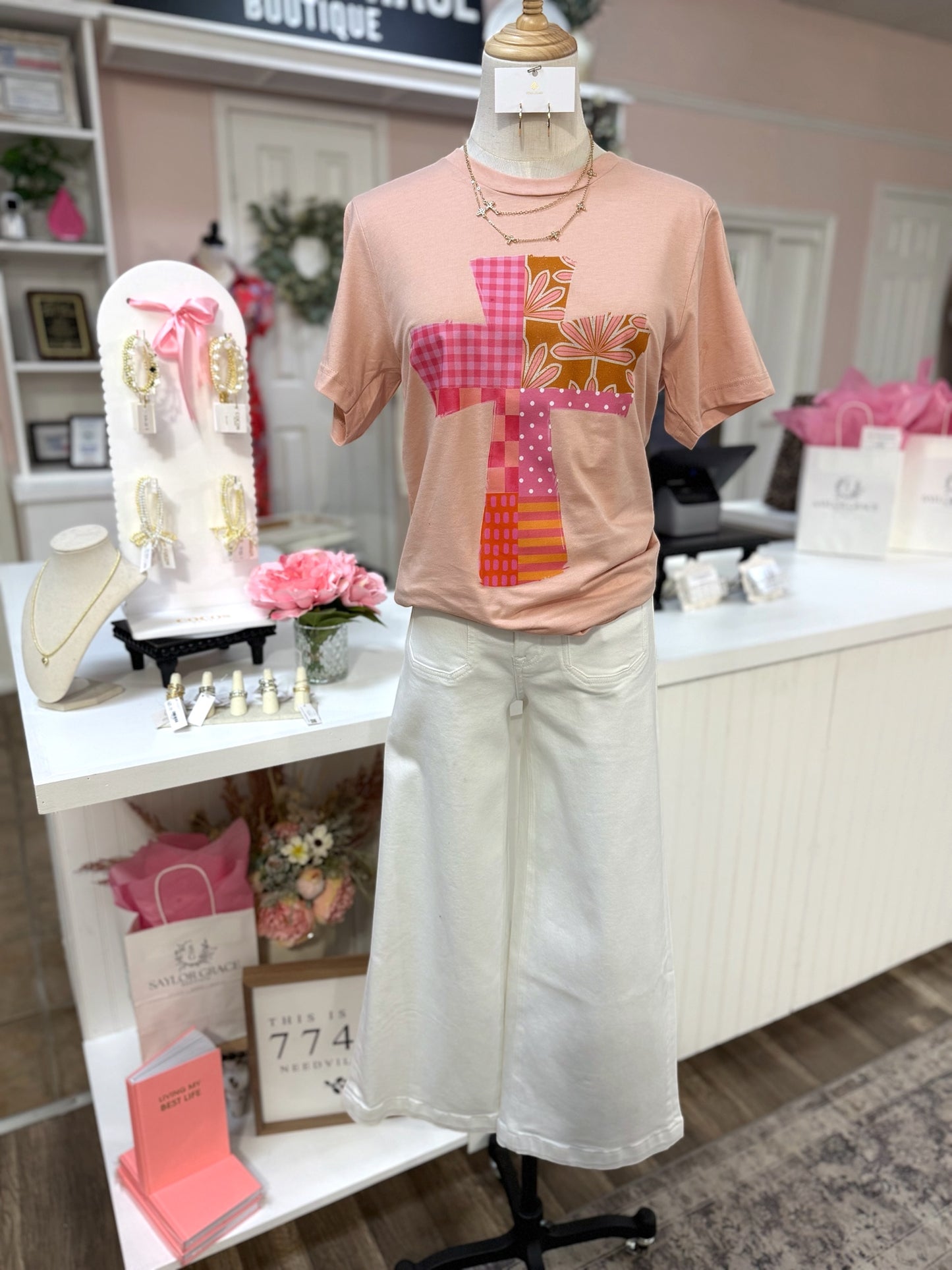 Patch Cross Tee - Peach