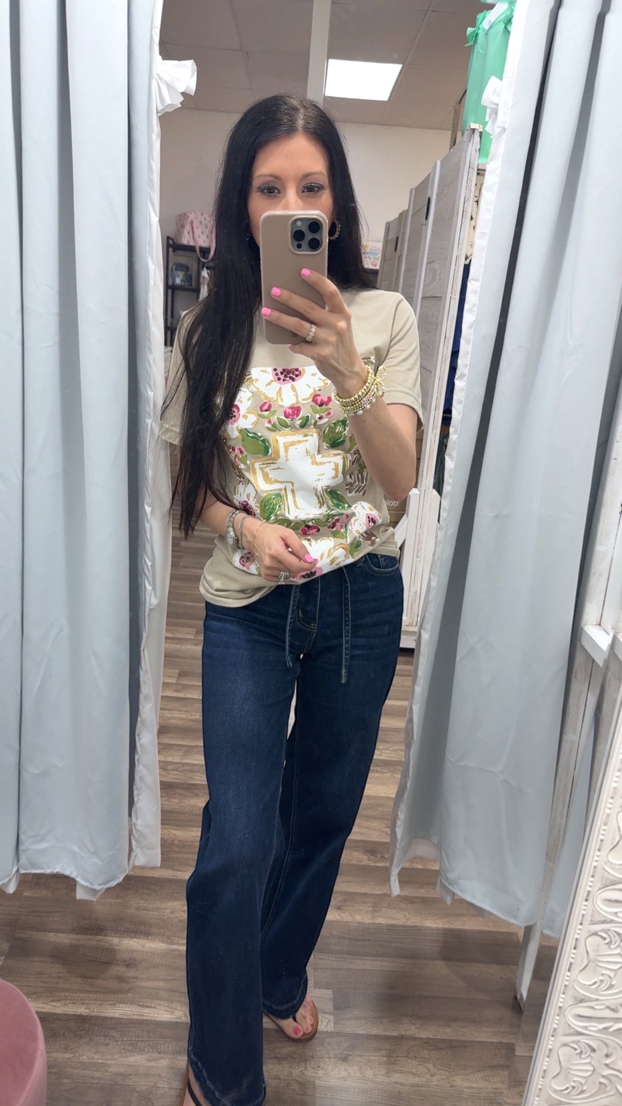 Callie Ann Stelter Gold Floral Cross Tee
