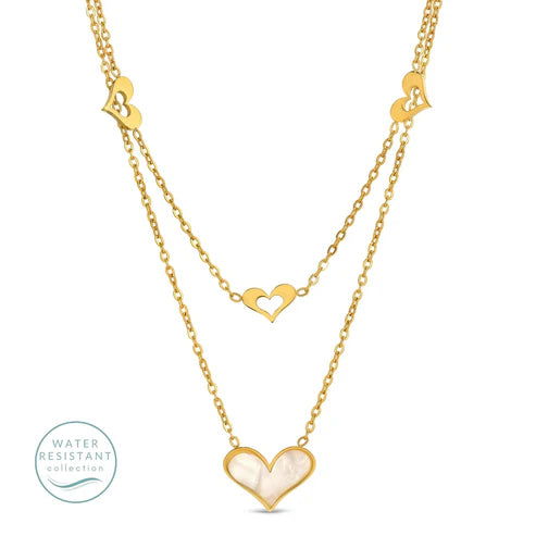 Double Layer Heart Necklace, Water Resistant