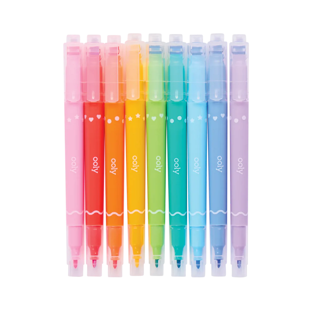 Confetti Stamp Double-Ended Markers - Set of 9