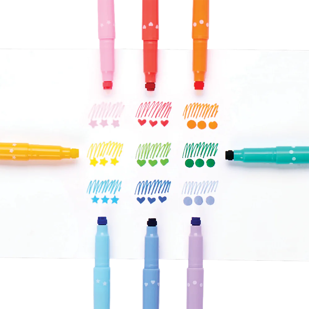 Confetti Stamp Double-Ended Markers - Set of 9