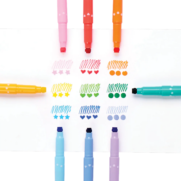 Confetti Stamp Double-Ended Markers - Set of 9