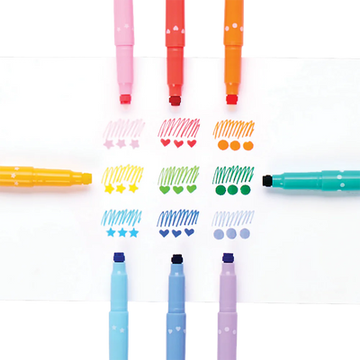 Confetti Stamp Double-Ended Markers - Set of 9