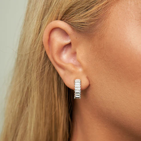 Squared Diamond Hoops - Silver Restocked