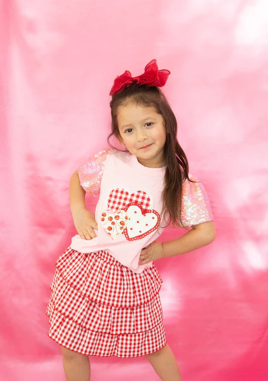 Girls' Heart Patches on Pink Princess Top