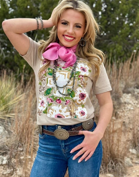 Callie Ann Stelter Gold Floral Cross Tee