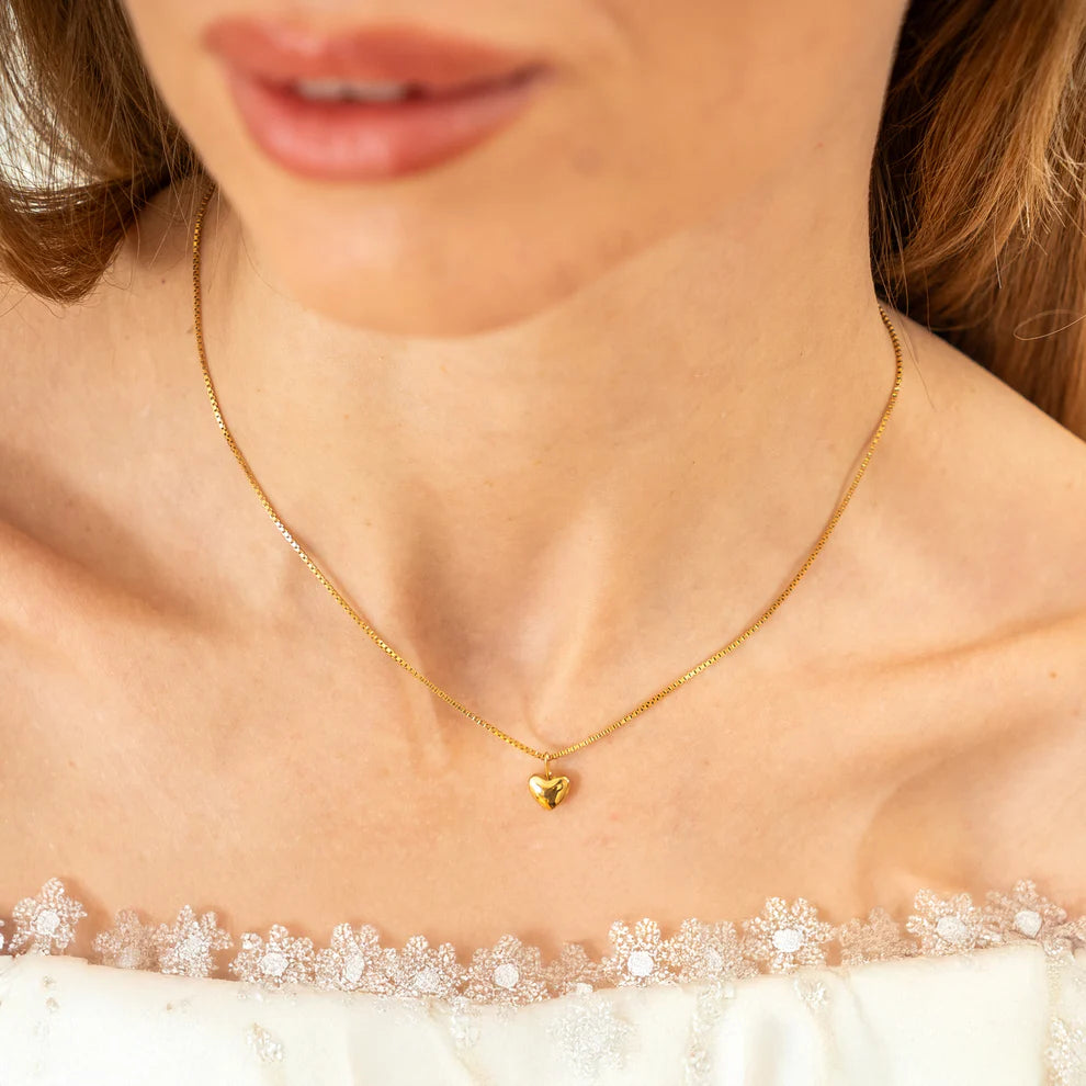 Gold Puffy Heart Necklace