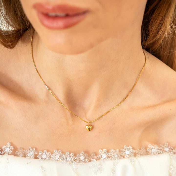 Gold Puffy Heart Necklace