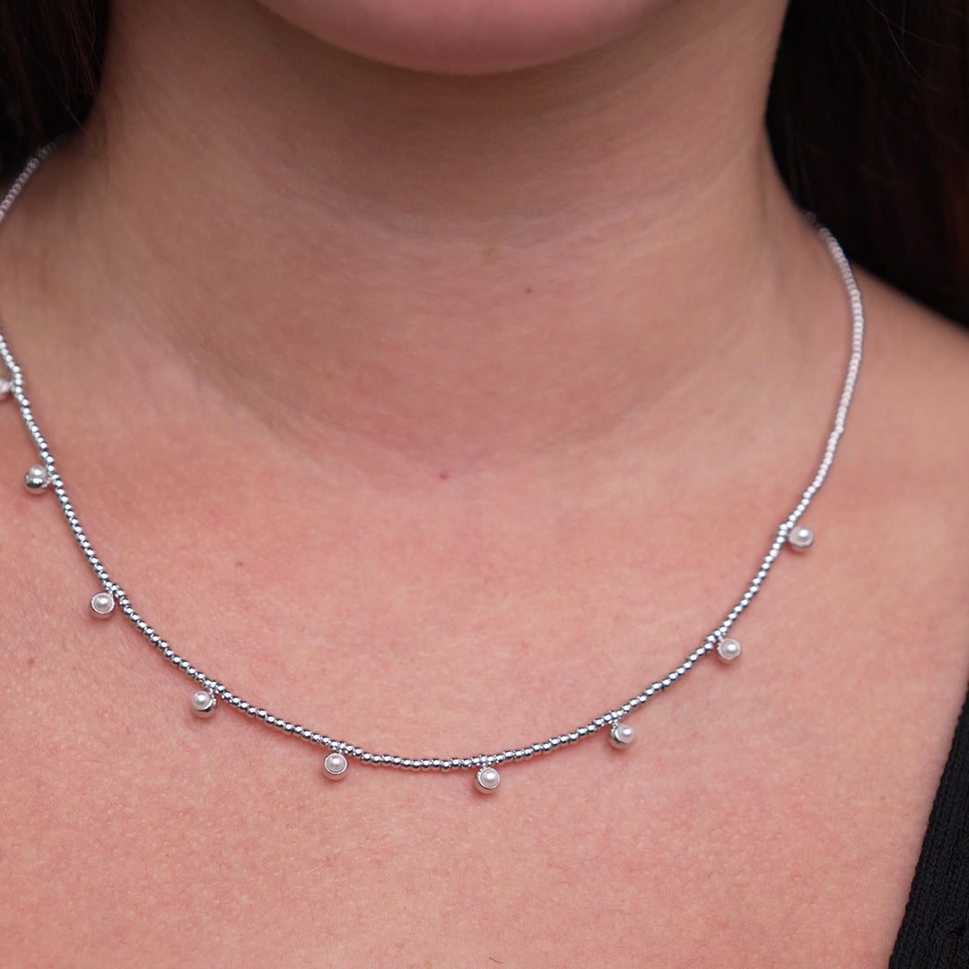 Silver Beaded Pearls Necklace - Restocked