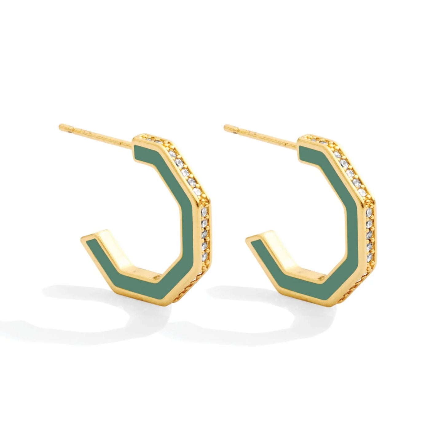 Pave Accented Colorful Hexagon Earrings - Green