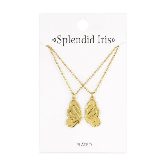 Be Connected - Pair of Butterfly Halves Friendship Necklaces - Gold