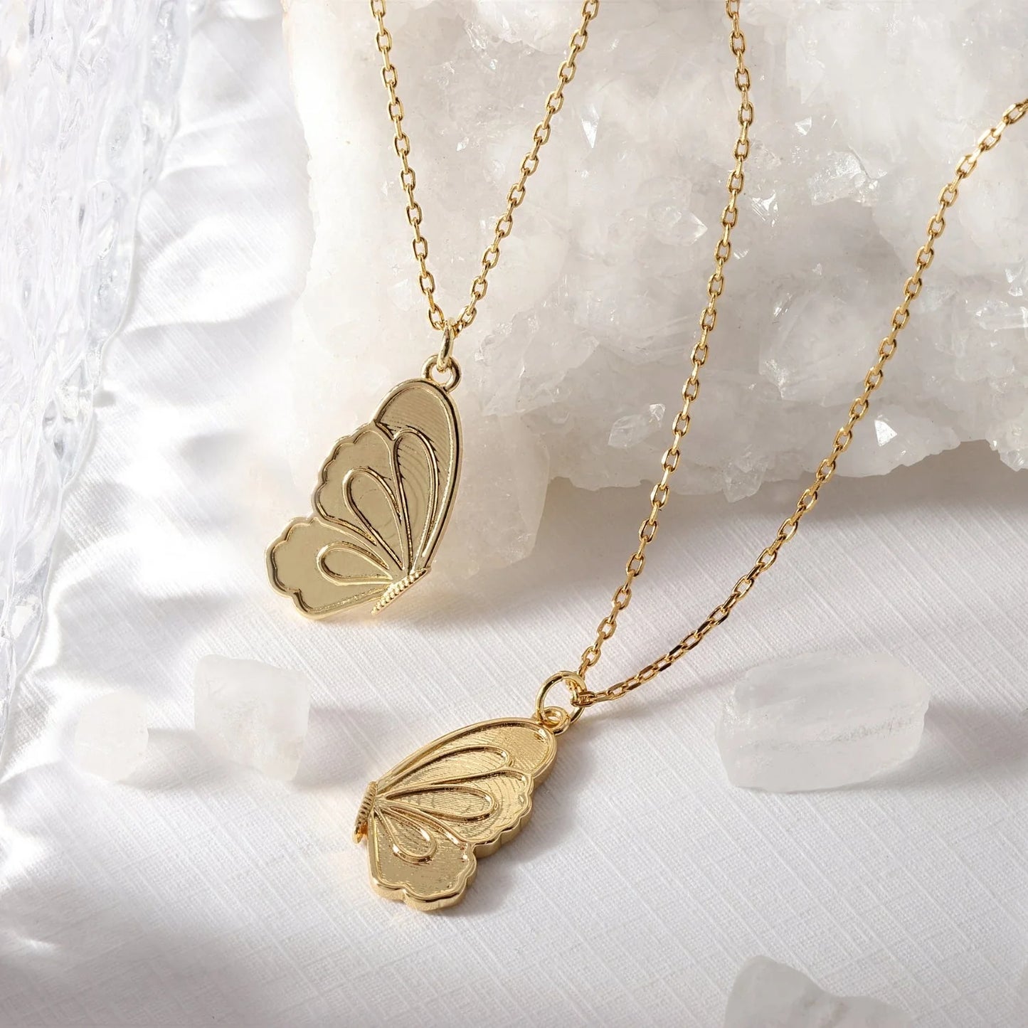 Be Connected - Pair of Butterfly Halves Friendship Necklaces - Gold