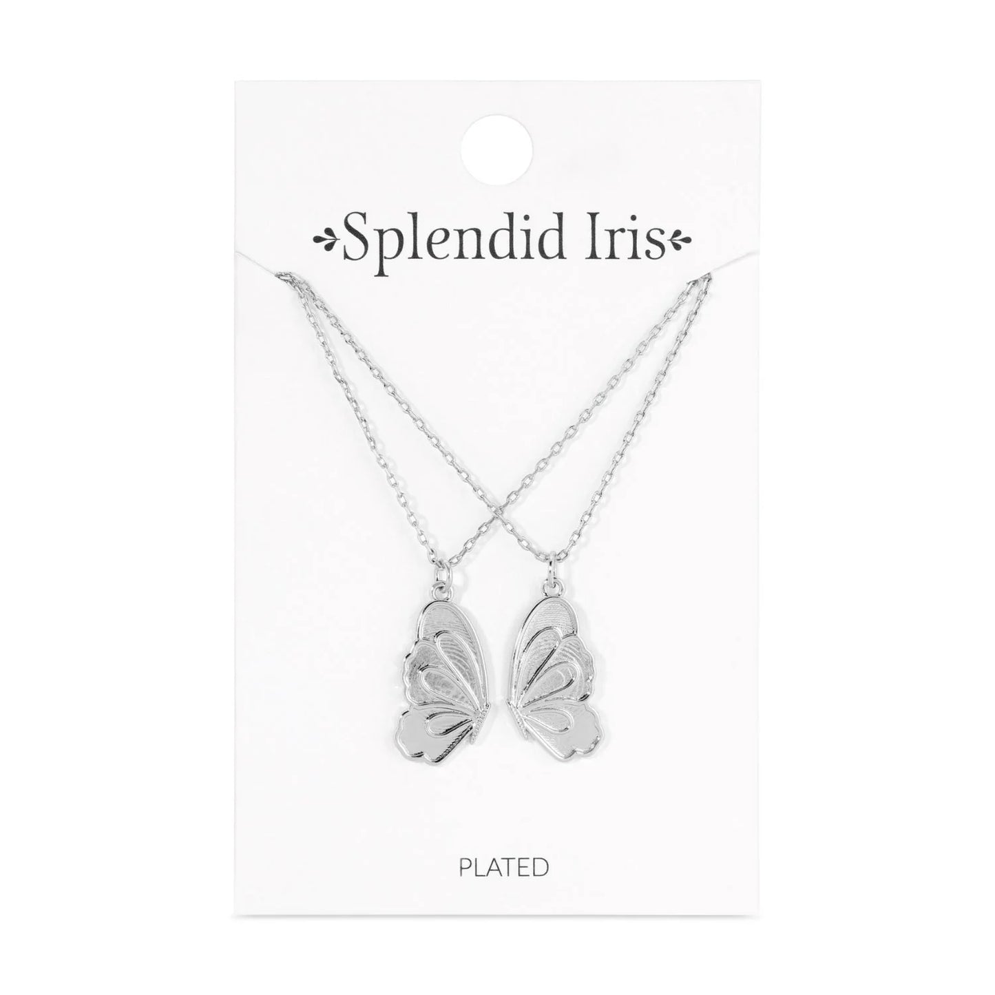 Be Connected - Pair of Butterfly Halves Friendship Necklaces - Silver