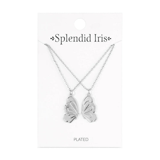 Be Connected - Pair of Butterfly Halves Friendship Necklaces - Silver