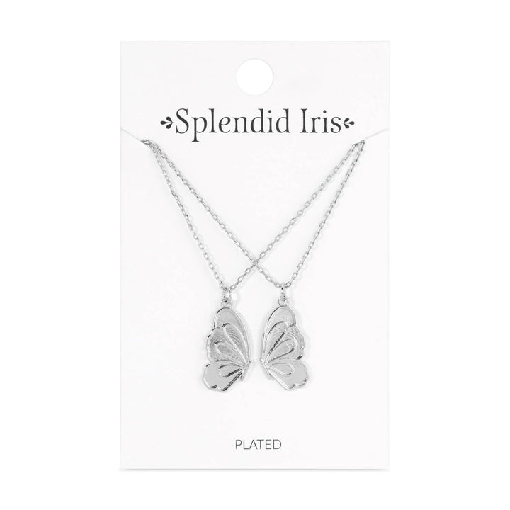 Be Connected - Pair of Butterfly Halves Friendship Necklaces - Silver
