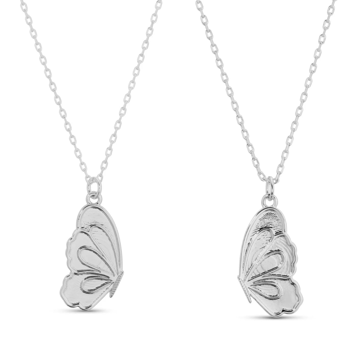 Be Connected - Pair of Butterfly Halves Friendship Necklaces - Silver