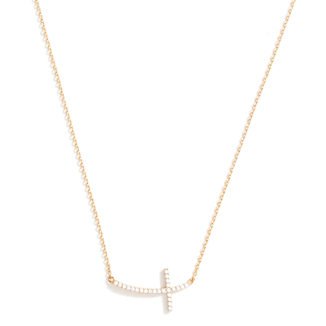 Sideways Pave Cross Necklace