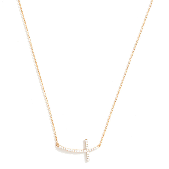 Sideways Pave Cross Necklace